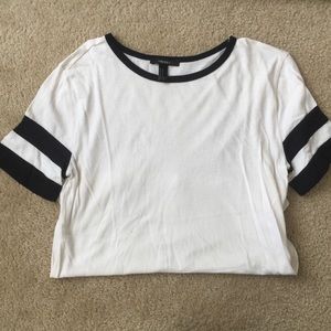 White with black sleeved tee